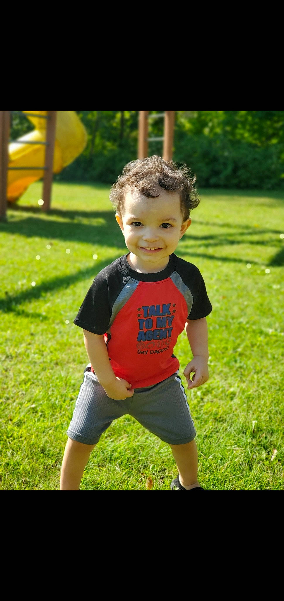 Gatlin joined the competition — help win amazing prizes! baby, baby_toddler_clothing, child, eye, grass, grass_family, joy, lawn, park, people_in_nature, person, play, summer, toddler, walking_shoe, yard