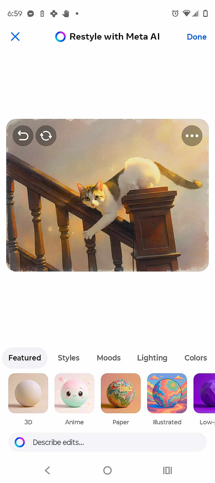 Monica Lepinsky joined the competition — help win amazing prizes! cat, staircase, wooden_railing, curious, stretching, animal, pet, feline, painting_style, soft_lighting, warm_colors, indoors, baluster, artistic, background_blur, whiskers, ears, tail, playful, resting