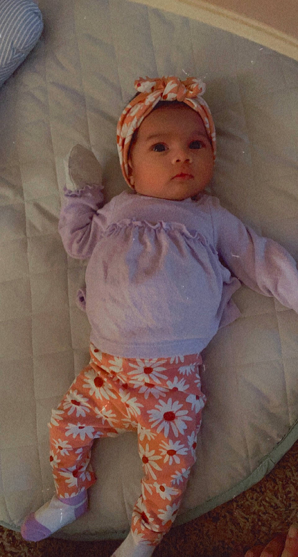 Elle joined the competition — help win amazing prizes! baby, baby_toddler_clothing, cheek, child, chin, comfort, face, head, headband, headwear, leg, linens, lip, neck, nose, pattern, person, pink, skin, sleeve