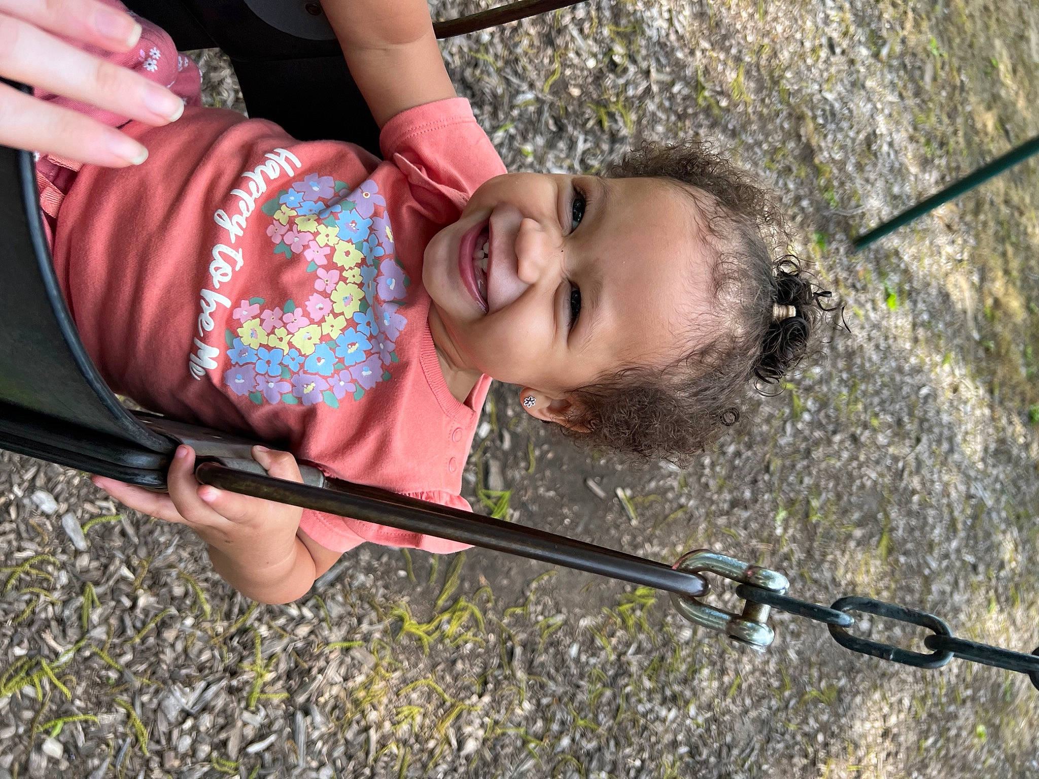 Melody is registered to the contest to win money with this photo: baby, child, fun, grass, hand, happy, leisure, outdoor_play_equipment, people_in_nature, person, plant, play, recreation, smile, soil, toddler, tree, vacation