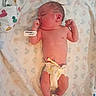 newborn, baby, infant, sleeping, diaper, hospital, blanket, tag, wristband, ankle_band, skin, peaceful, cute, lying_down, toddler, person, child, indoors, healthcare, soft
