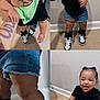 Ocean joined the competition — help win amazing prizes! toddler, child, baby, black_shirt, denim_shorts, sneakers, hair_topknot, smiling, standing, sitting, indoor, floor, cute, happy, legs, shoes, bow, person, portrait, casual