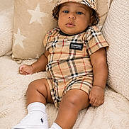 Camiri joined the competition — help win amazing prizes! baby, blanket, bucket_hat, burberry, child, couch, cozy, cute, fashion, indoor, infant, person, pillow, plaid, portrait, relaxed, sneakers, socks, star_pattern, white_shoes