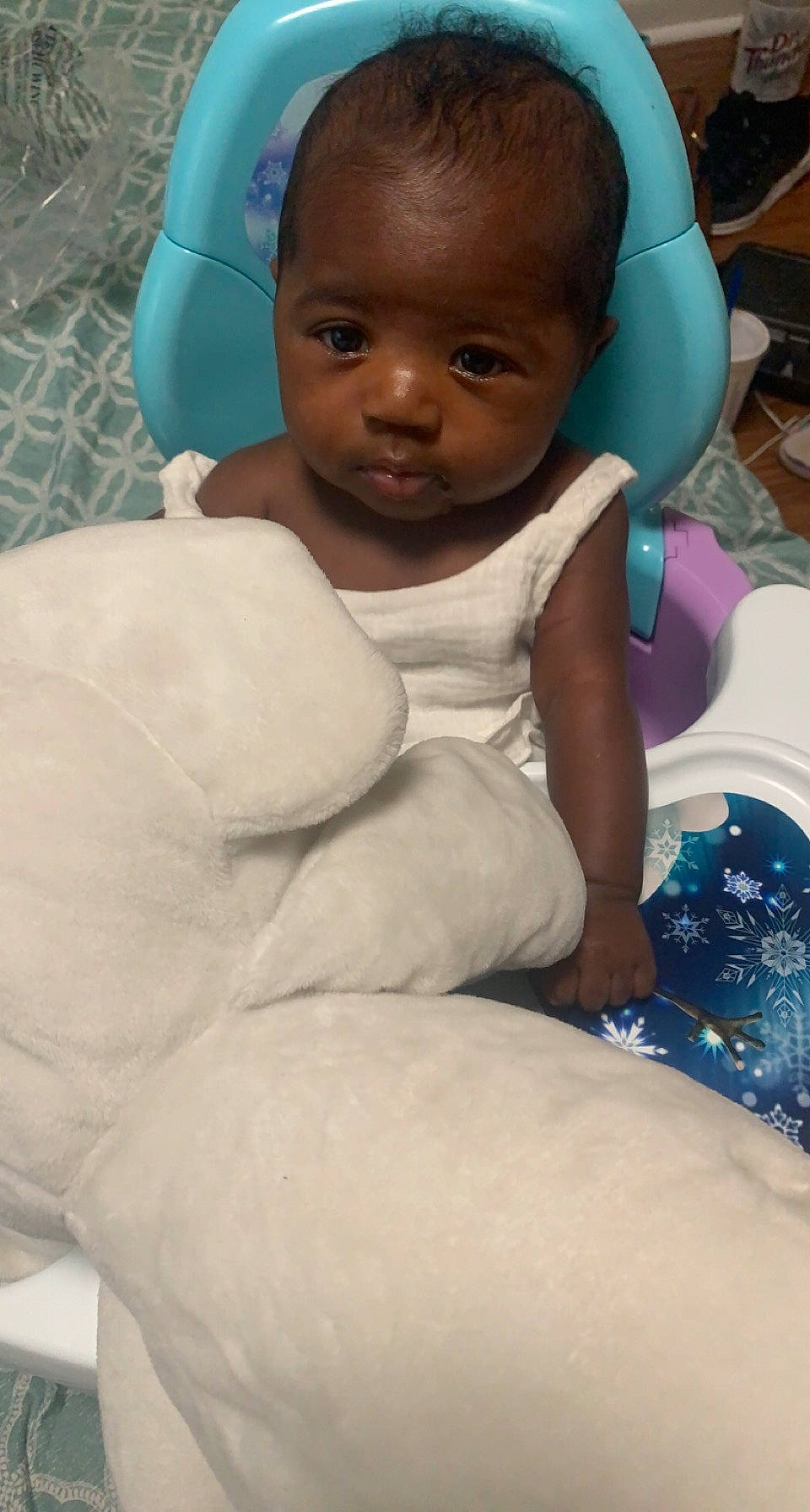 Justina joined the competition — help win amazing prizes! baby, baby_products, baby_toddler_clothing, black_hair, cheek, child, comfort, eye, face, fun, hairstyle, happy, head, iris, leisure, mouth, person, sitting, skin, smile