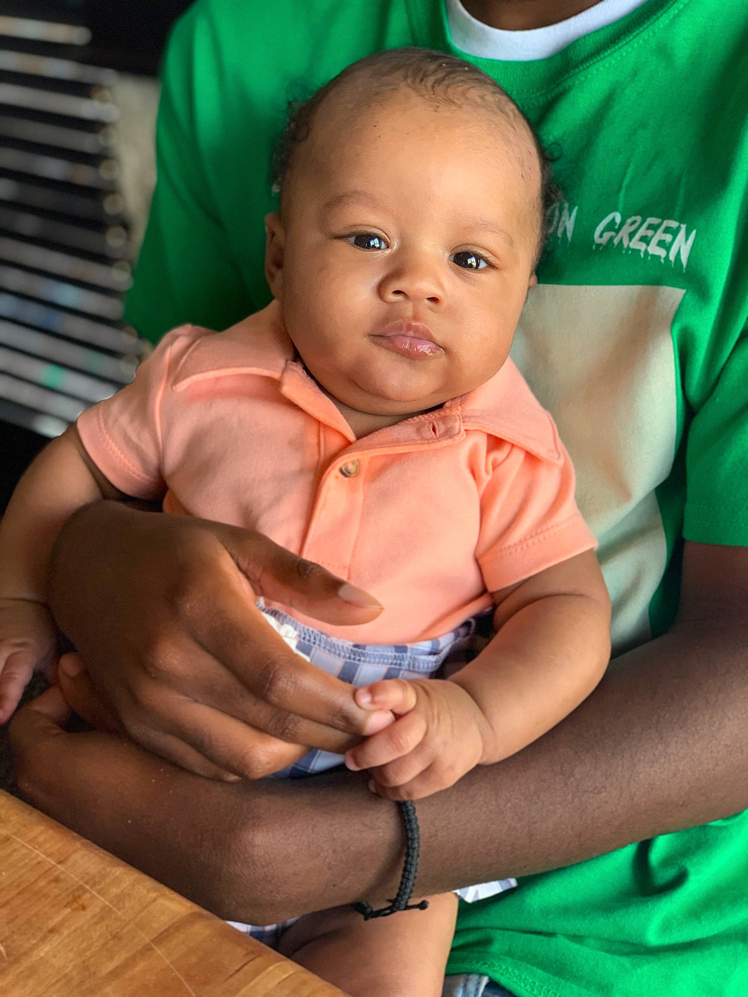 Kyng joined the competition — help win amazing prizes! abdomen, arm, baby, baby_products, baby_toddler_clothing, cheek, chest, child, finger, fun, gesture, green, hand, happy, nail, person, sitting, skin, smile, thumb