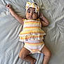 Elena Rose joined the competition — help win amazing prizes! baby, infant, child, lying_down, striped_clothing, headband, arm, leg, skin, bed_sheet, soft_texture, cute, adorable, sleepwear, resting, human, portrait, one_person, indoors, casual