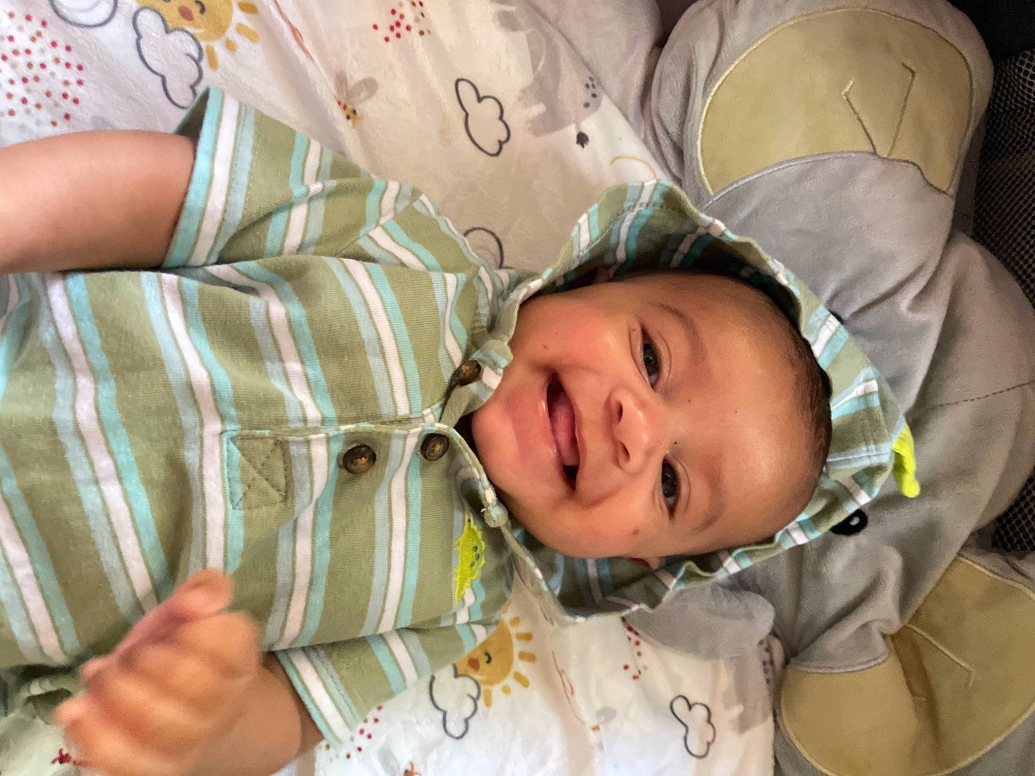 Tyemaine joined the competition — help win amazing prizes! baby, baby_laughing, baby_toddler_clothing, cheek, child, comfort, gesture, grass, happy, laugh, nose, pattern, person, skin, sleeve, smile, thumb, toddler, tree