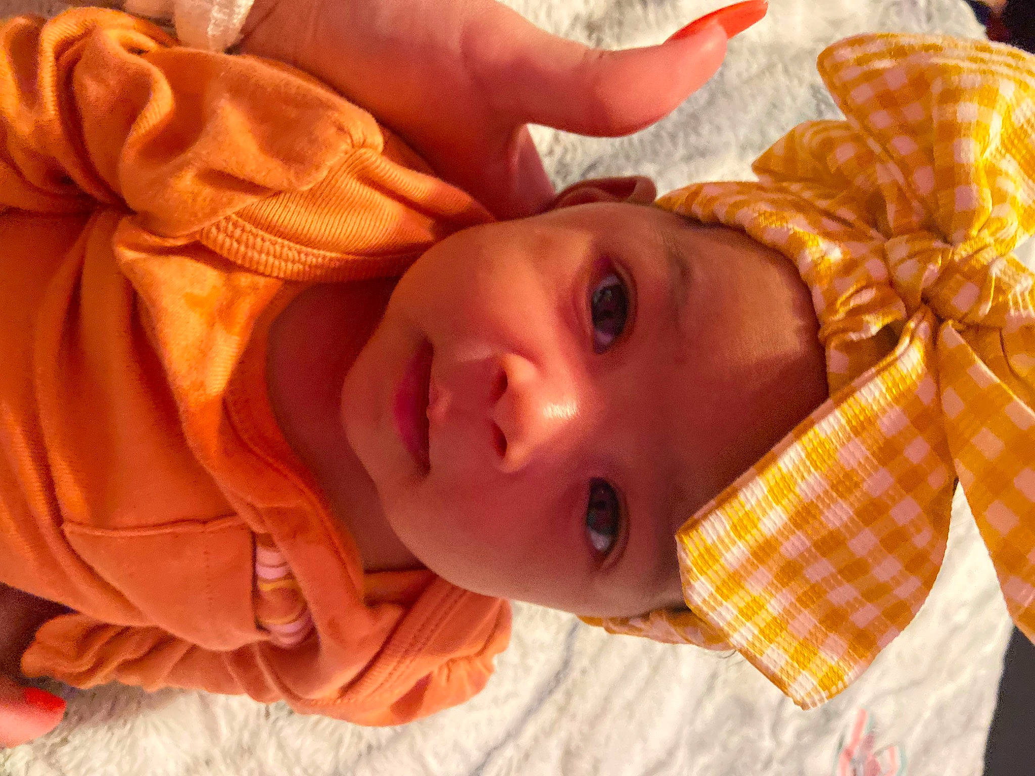 Kenley joined the competition — help win amazing prizes! baby, baby_toddler_clothing, cheek, child, eye, eyebrow, eyelash, finger, fun, happy, head, iris, lip, mouth, neck, nose, orange, person, product, skin