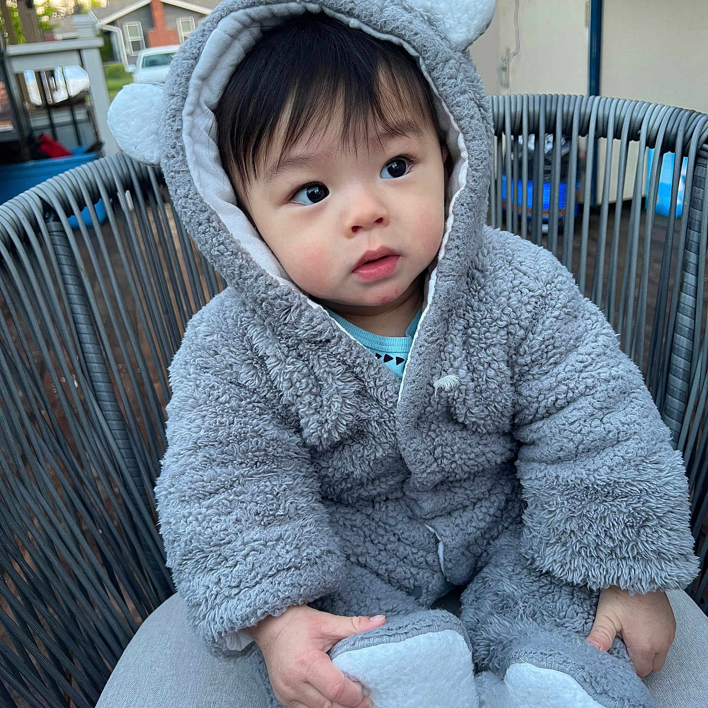 Julian is registered to the contest to win money with this photo: baby, box, car, clothing, coat, face, hat, head, hood, hoodie, jacket, knitwear, person, photography, portrait, sitting, sweater, sweatshirt, transportation, vehicle