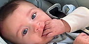 Connor joined the competition — help win amazing prizes! baby, infant, face, blue_eyes, hand, fingers, clothing, carrier, padded, soft, cute, child, portrait, closeup, innocent, young, person, seatbelt, comfort, casual