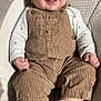Johnny joined the competition — help win amazing prizes! baby, infant, child, smile, happy, corduroy_overalls, beige, onesie, socks, seat, plush, close_up, portrait, cheeks, hands, legs, cute, patterned_background, button, tiny_fingers