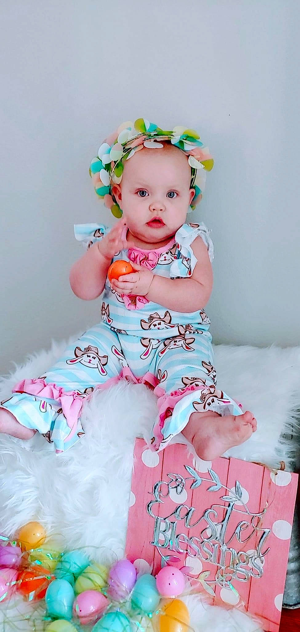 Oaklynn Keen joined the competition — help win amazing prizes! baby, baby_toddler_clothing, cheek, child, day_dress, dress, embellishment, face, fashion_design, happy, head, magenta, one_piece_garment, pattern, peach, person, pink, sitting, sleeve, thigh