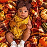 Emanii joined the competition — help win amazing prizes! baby, child, infant, portrait, autumn, fall, pumpkins, leaves, blanket, bow, headband, yellow_outfit, dress, socks, frilly_socks, sitting, lying_down, outdoor, seasonal, photography