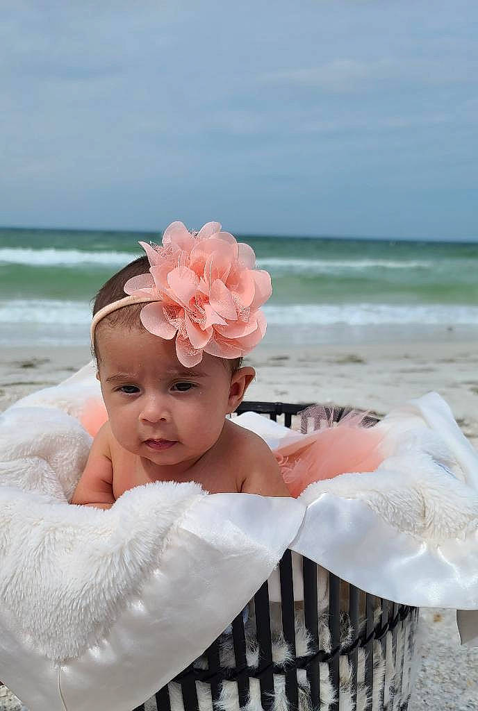 Savannah joined the competition — help win amazing prizes! azure, baby, baby_toddler_clothing, beach, bridal_accessory, flash_photography, fun, hair_accessory, happy, hat, headband, headgear, headpiece, headwear, person, petal, photograph, pink, sky, toddler