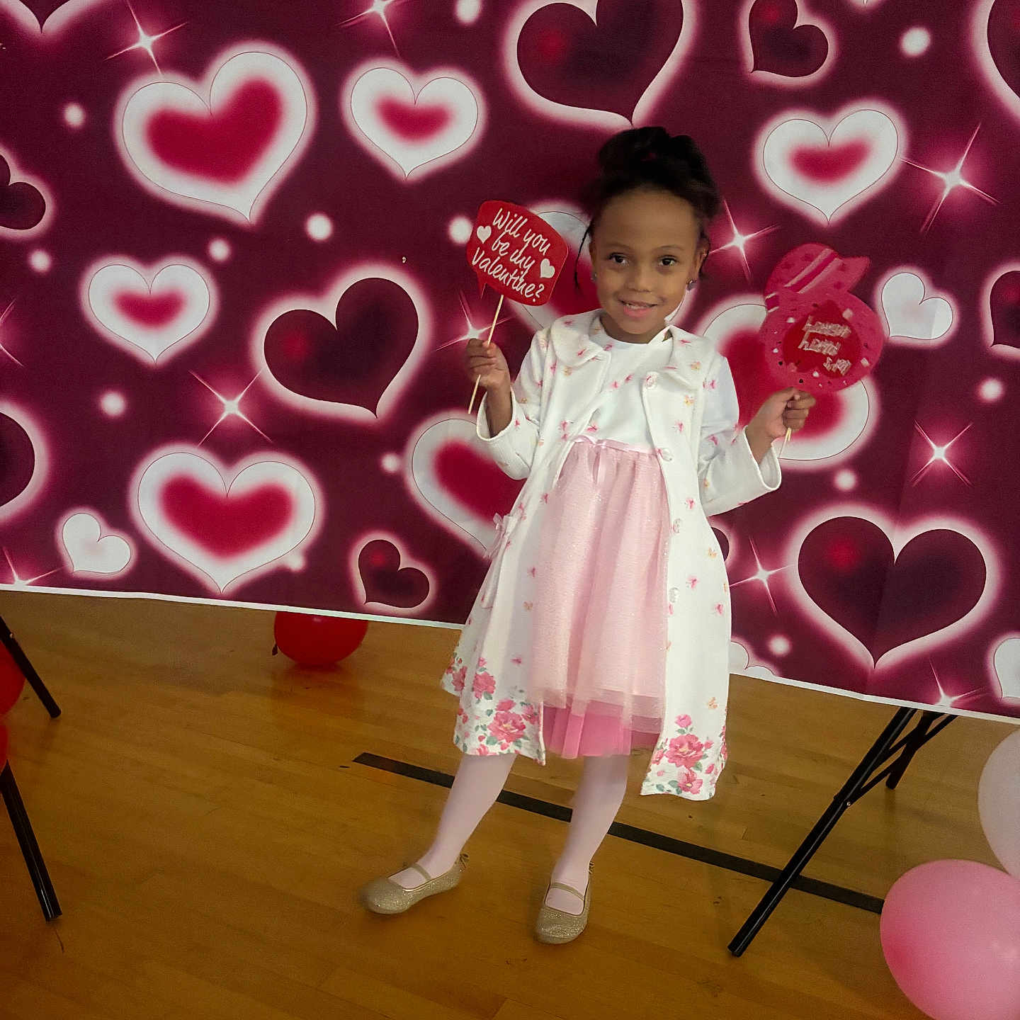 Lily  joined the competition — help win amazing prizes! balloon, child, clothing, dress, face, female, food, footwear, girl, hardwood, head, indoors, interiordesign, person, photography, plywood, portrait, shoe, sweets, wood