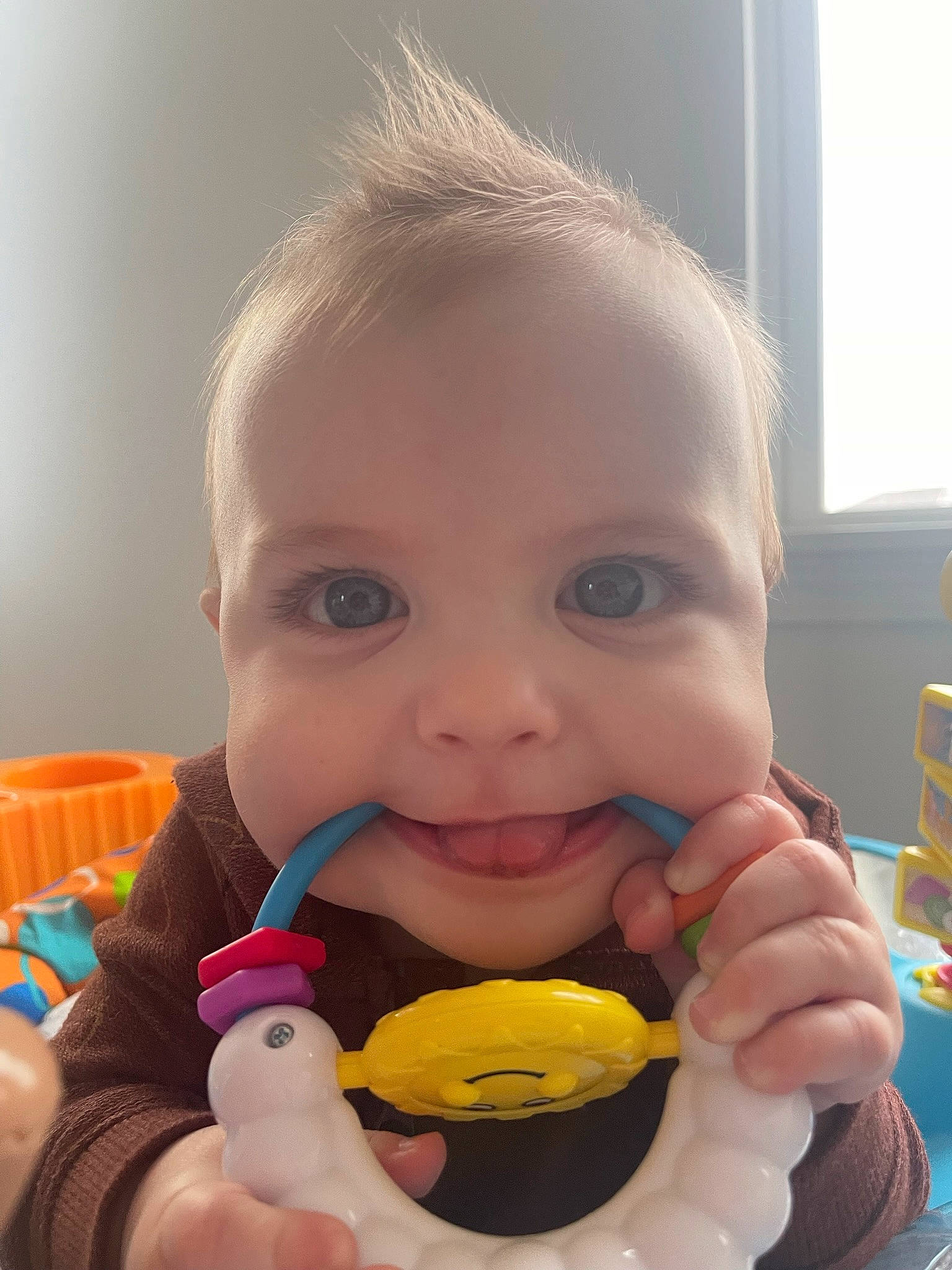 Hudson joined the competition — help win amazing prizes! baby, baby_grabbing_for_something, baby_playing_with_toys, biting, cheek, child, eyelash, finger, food_craving, fun, happy, joy, lip, mouth, nail, nose, person, skin, sweetness, thumb