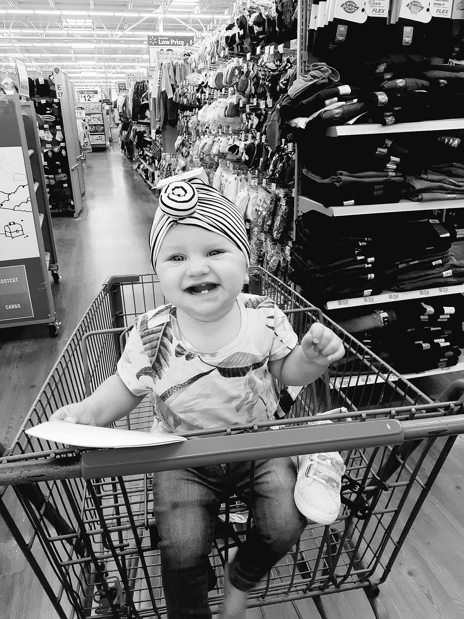 Alice joined the competition — help win amazing prizes! baby, black_and_white, cart, child, family, fun, headwear, joy, monochrome, monochrome_photography, people, person, photography, product, shopping_cart, sitting, smile, snapshot, street, style