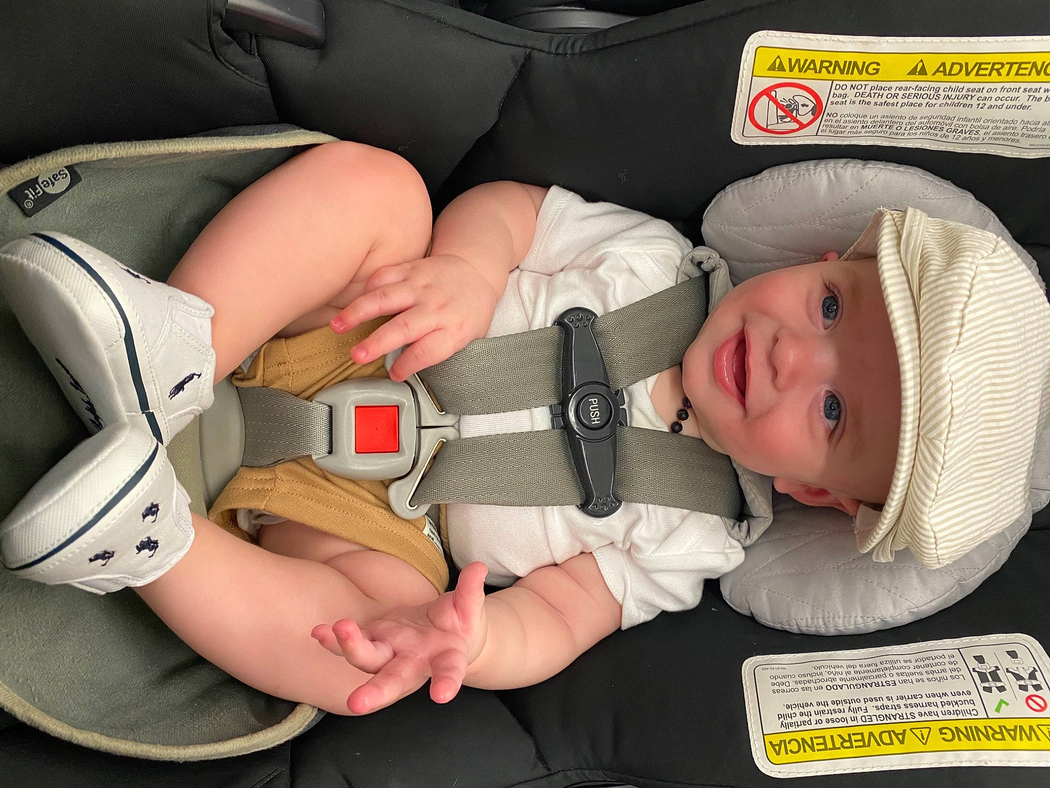 Krew joined the competition — help win amazing prizes! baby, baby_carriage, baby_in_car_seat, baby_toddler_clothing, car_seat, comfort, facial_expression, finger, headwear, human_body, leg, mammal, mouth, nail, organ, person, product, skin, textile, thigh