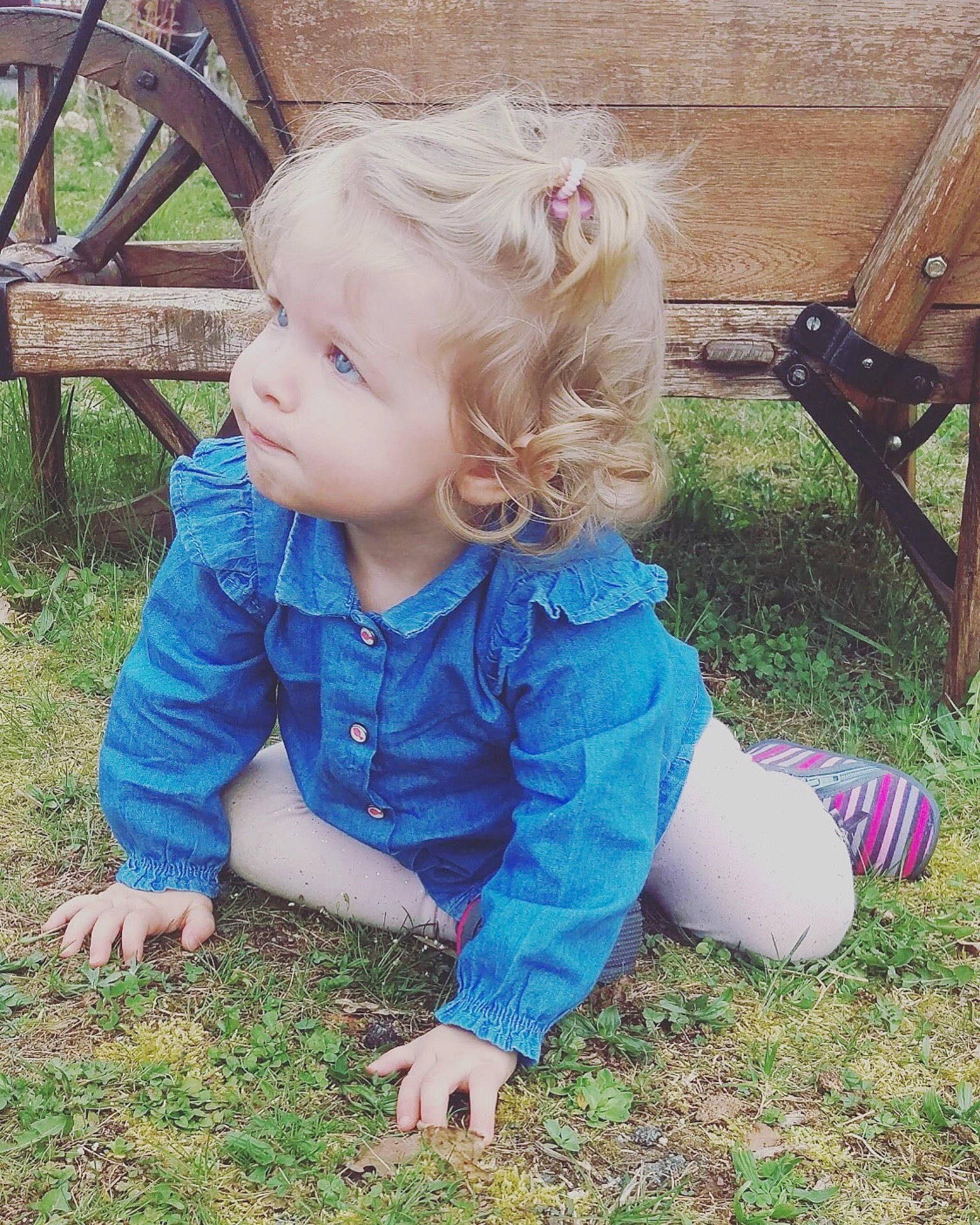 Mélinda a rejoint le concours — aidez-le/la à gagner de superbes lots ! blond, child, day, eye, fun, girl, grass, hair, happiness, human_hair_color, infant, person, play, sitting, skin, smile, toddler