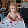 Ellia joined the competition — help win amazing prizes! baby_food, blonde_hair, blue_eyes, child, curious, cute, feeding_time, high_chair, home, indoor, living_room, messy_face, person, raspberries, shelf, small_child, sofa, toddler, toy, unclothed_upper_body