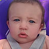 baby, child, infant, portrait, face, eyes, blue_eyes, brown_hair, sitting, swing, purple, safety_harness, harness, outdoor, close_up, looking_at_camera, curious, serious, photography, safe