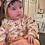 Azalea is registered to the contest to win money with this photo: baby, child, infant, floral_clothing, headband, hand, indoor, furniture, chair, person, portrait, skin, cute, young, holding, face, expression, nail_polish, background, home