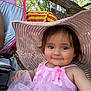 baby, child, hat, pink_dress, outdoor, sunhat, tree, towel, smile, face, cute, portrait, nature, summer, sitting, young_child, person, clothing, fabric, skin