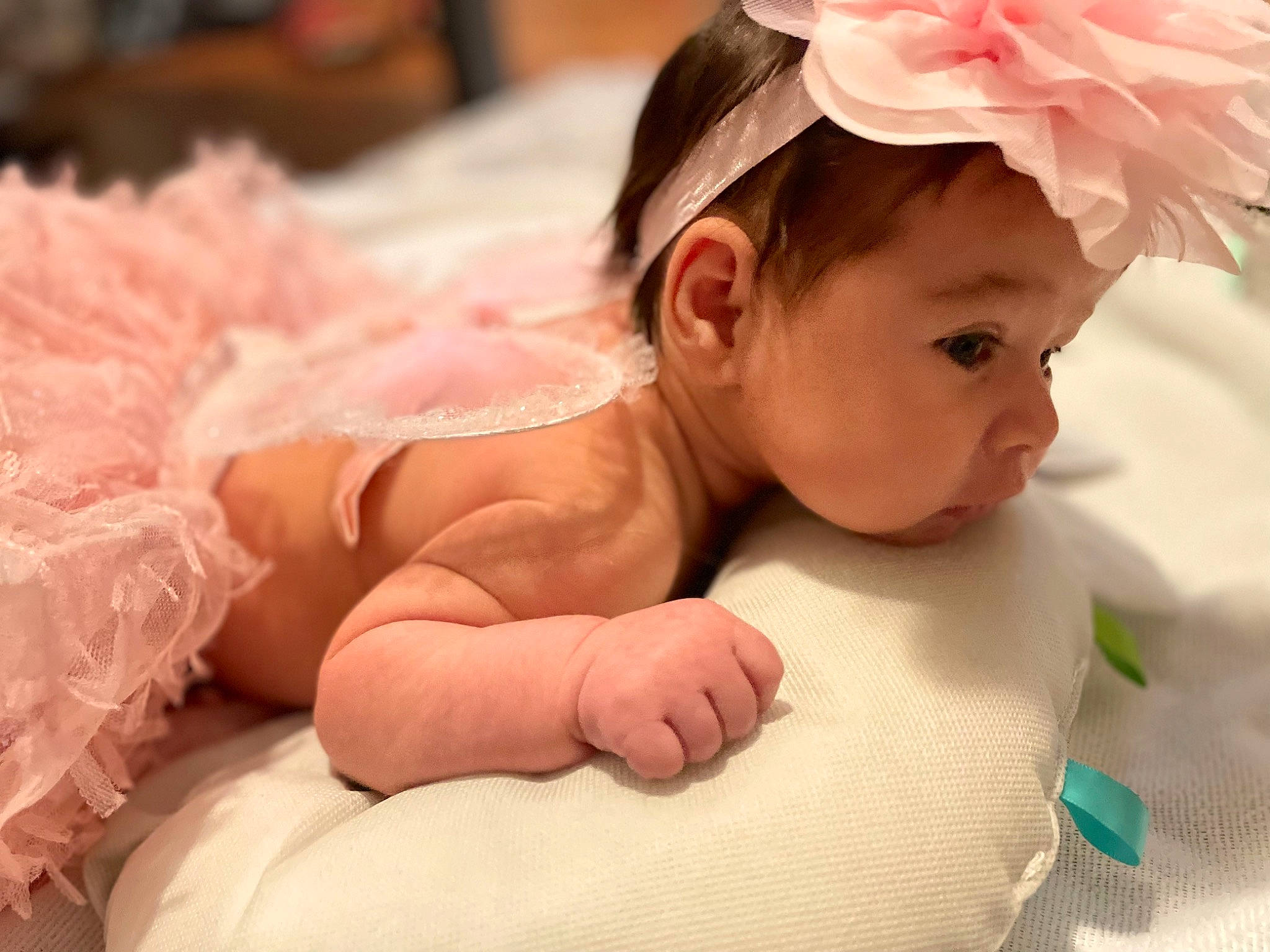 Camilla joined the competition — help win amazing prizes! baby, baby_toddler_clothing, cheek, child, comfort, event, facial_expression, fashion_accessory, finger, happy, headband, headgear, headpiece, linens, peach, person, petal, pink, skin, textile