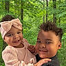 Caylynn is registered to the contest to win money with this photo: children, baby, toddler, siblings, portrait, smiling, happy, outdoor, forest, woodland, trees, nature, greenery, pink_dress, headband, bow, boy, girl, hugging, family