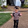 Caylynn joined the competition — help win amazing prizes! child, toddler, outdoor, portrait, standing, leopard_print, bow, boots, pink_clothing, black_pants, yard, grass, sidewalk, house, porch, stairs, father, adult, family, daylight