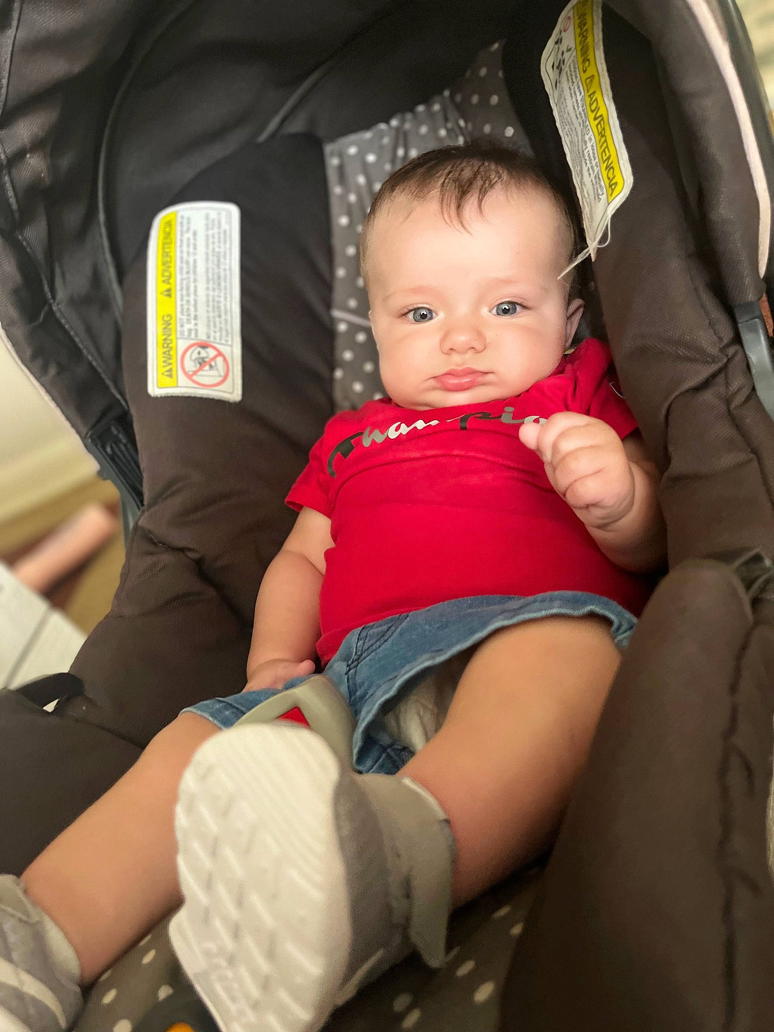Braelyn is registered to the contest to win money with this photo: abdomen, baby, baby_carriage, baby_toddler_clothing, comfort, elbow, finger, flash_photography, hand, happy, human_body, joint, knee, lap, leg, person, skin, t_shirt, thigh, toddler