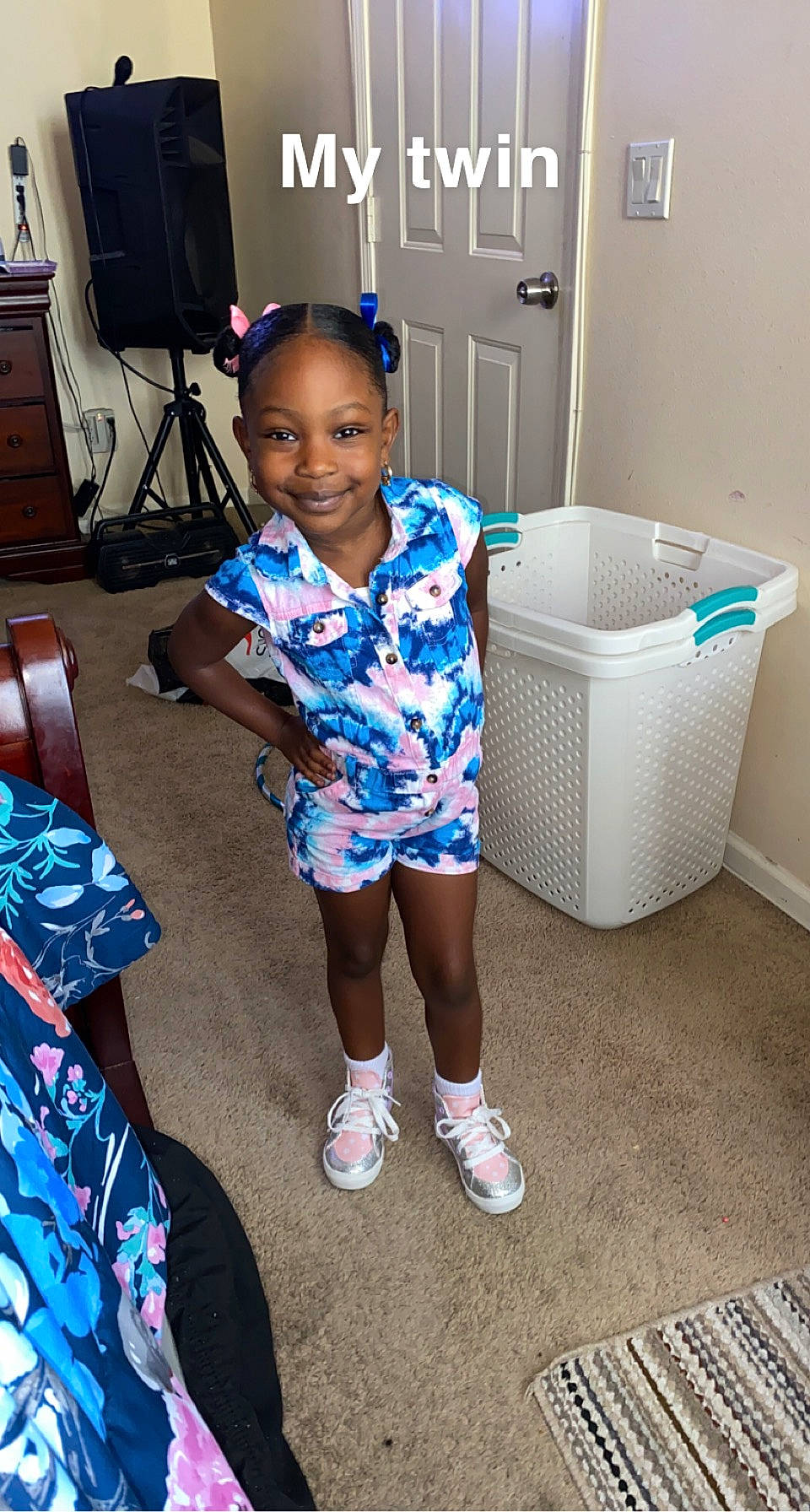 Alaysia is registered to the contest to win money with this photo: blue, child, electric_blue, event, floor, flooring, fun, hairstyle, happy, human_leg, joy, leisure, person, play, room, sandal, shorts, smile, t_shirt, thigh