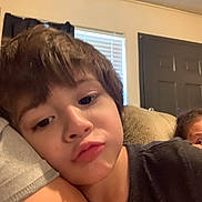 Orion joined the competition — help win amazing prizes! child, face, pout, selfie, indoor, window, blinds, door, person, arm, hair, skin, casual, curious, expression, young, closeup, resting, couch, background