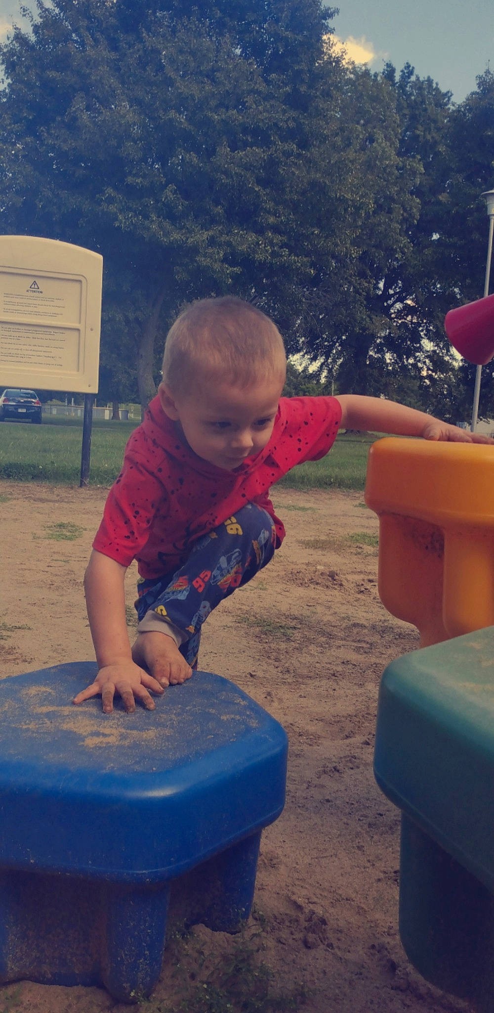 Leon joined the competition — help win amazing prizes! arm, child, city, electric_blue, fun, gas, happy, leg, leisure, outdoor_play_equipment, person, recreation, red, shorts, sitting, smile, soil, t_shirt, toddler, tree