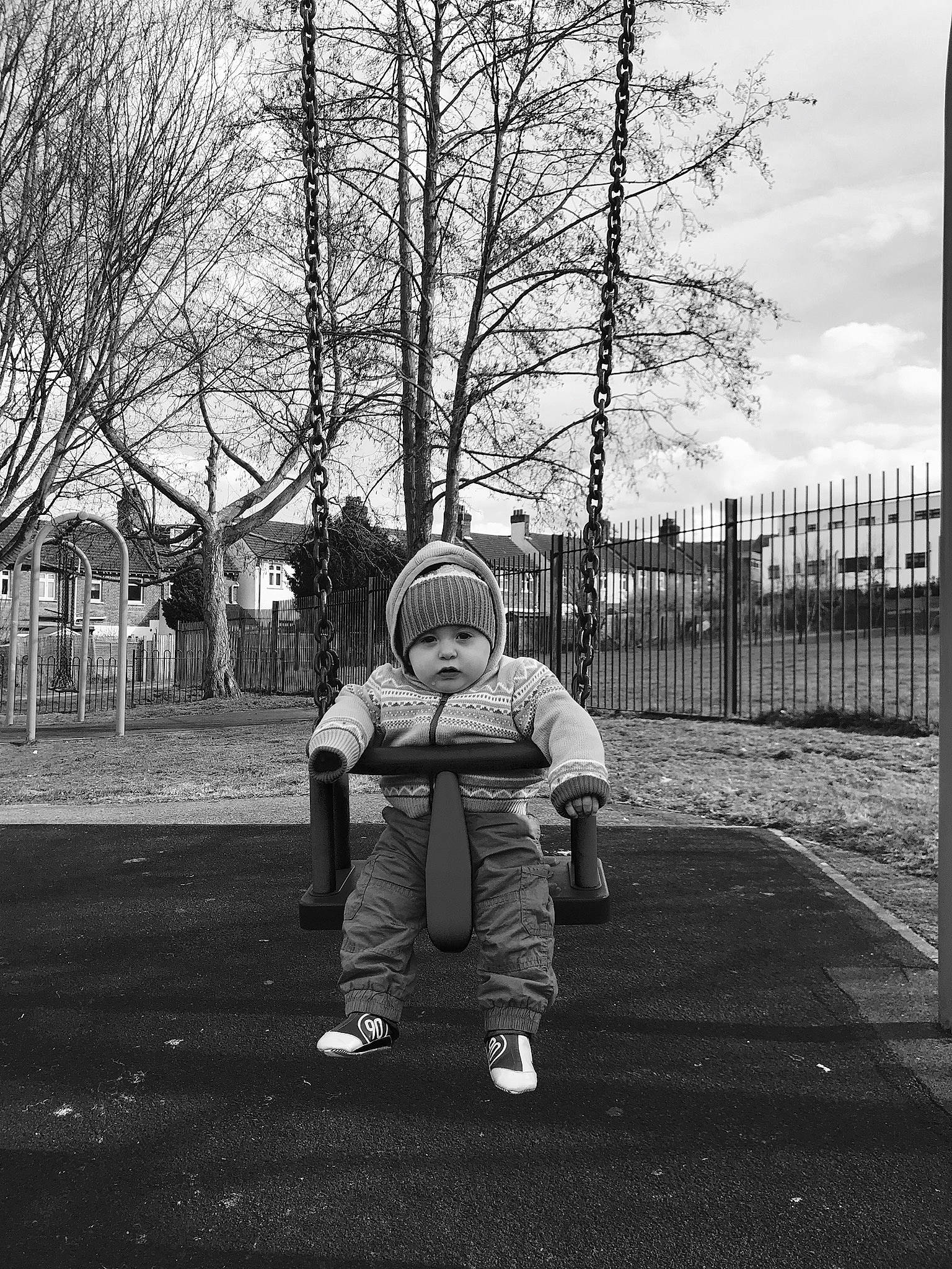 Lucas Ivan joined the competition — help win amazing prizes! black_and_white, child, headwear, monochrome, monochrome_photography, person, photograph, photography, playground, public_space, sitting, snapshot, standing, street, style, tree, white
