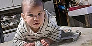 Léo participe au concours pour gagner de l'argent avec cette photo : baby, babycrawling, bodypart, crawling, face, finger, hand, head, indoors, interiordesign, kitchen, machine, person, photography, plywood, portrait, shelf, sitting, wheel, wood