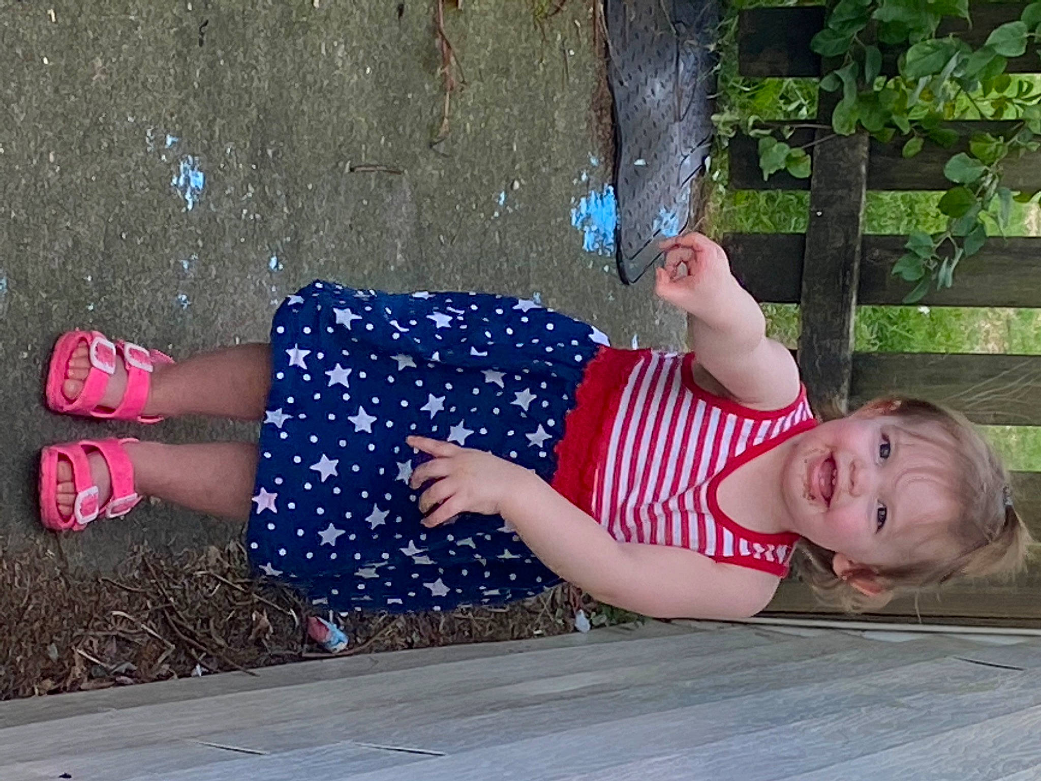 Brynlee is registered to the contest to win money with this photo: arm, child, fun, hand, human_leg, joy, leg, leisure, person, plant, play, summer, toddler, vacation