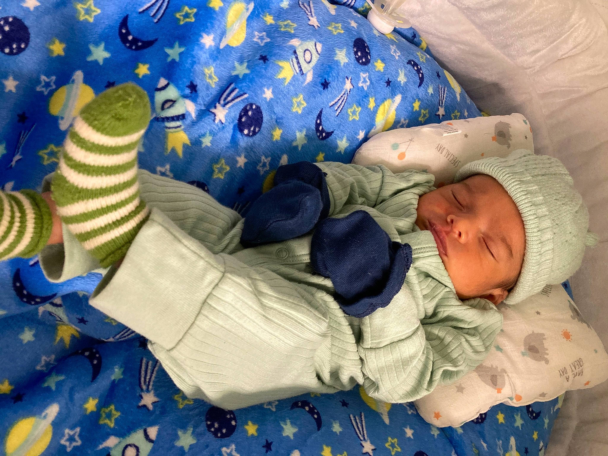 Paul joined the competition — help win amazing prizes! azure, baby, baby_products, baby_sleeping, baby_toddler_clothing, bedtime, blue, child, comfort, electric_blue, hat, headgear, headwear, linens, nap, pattern, person, product, room, sleep