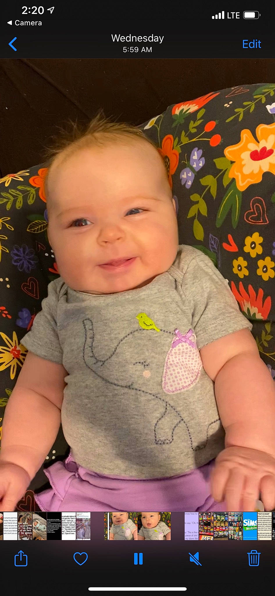 Kamilla is registered to the contest to win money with this photo: baby, baby_toddler_clothing, cheek, child, face, head, iris, joy, lip, person, pink, sitting, skin, smile, toddler