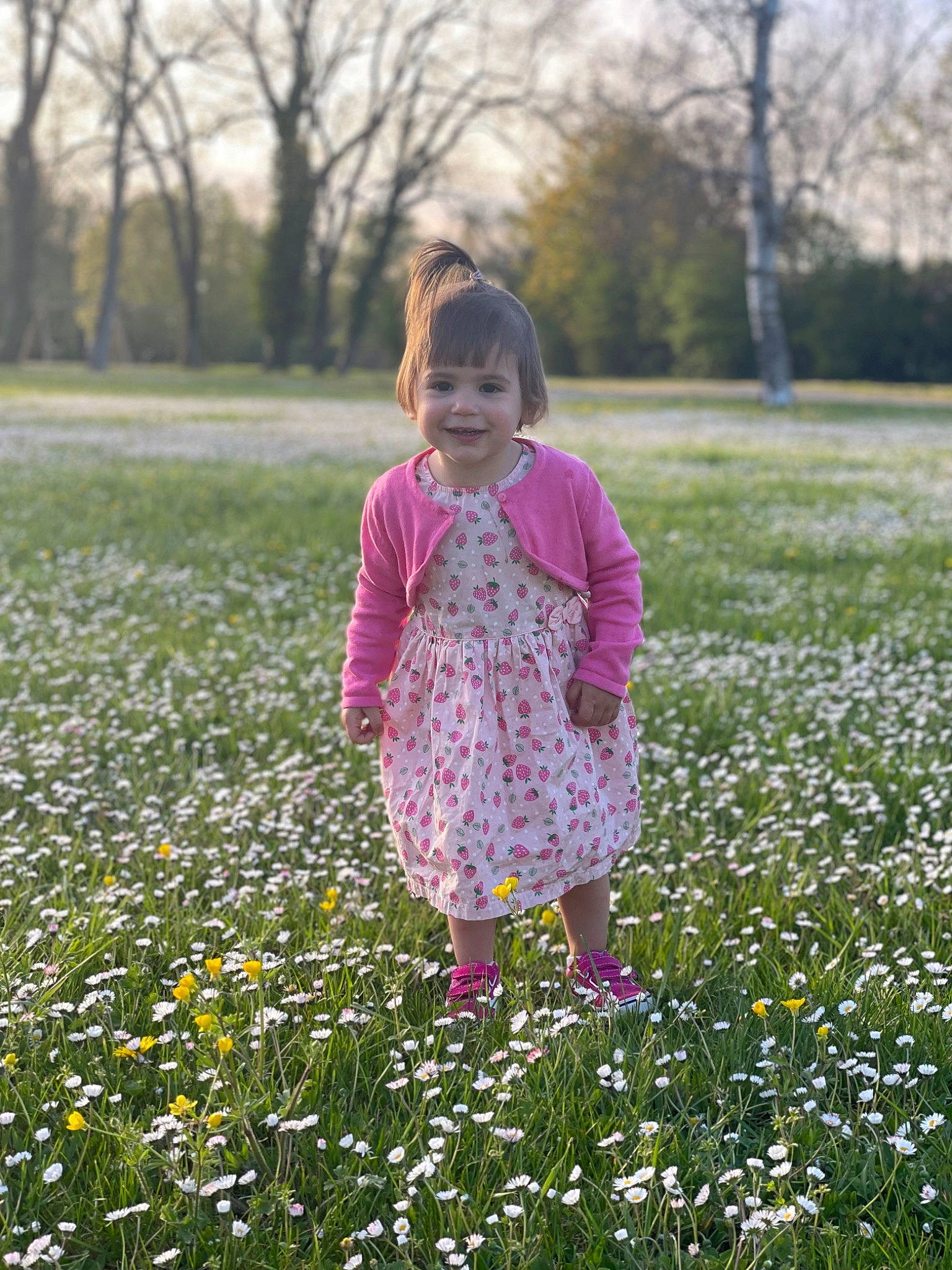 Louise a rejoint le concours — aidez-le/la à gagner de superbes lots ! baby_toddler_clothing, dress, flower, fun, grass, grassland, groundcover, happy, joy, leaf, meadow, morning, natural_landscape, people_in_nature, person, petal, plant, sky, smile, sunlight