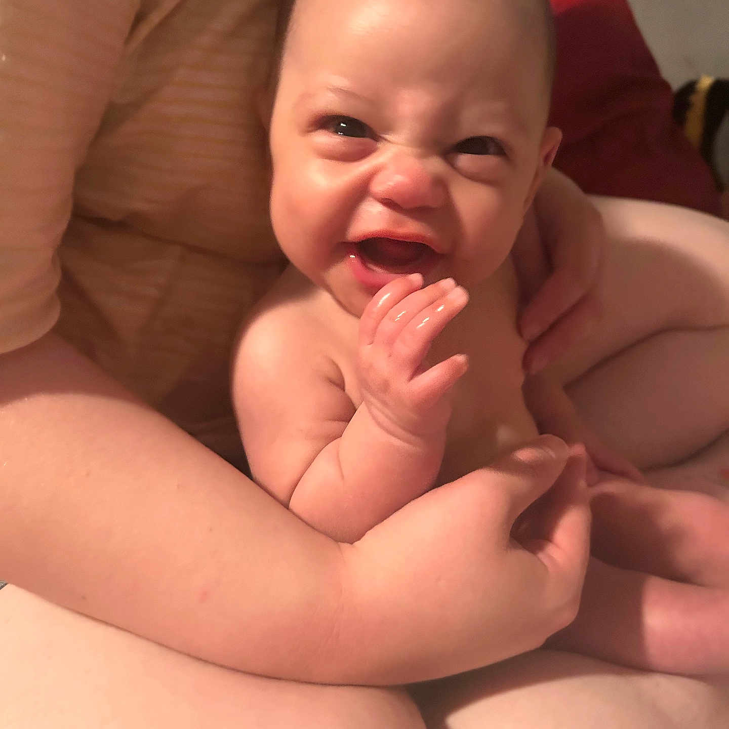 Lilliona is registered to the contest to win money with this photo: arm, baby, child, closeup, cute, expression, face, hands, holding, human, indoor, infant, joy, love, newborn, parent, person, portrait, skin, smile