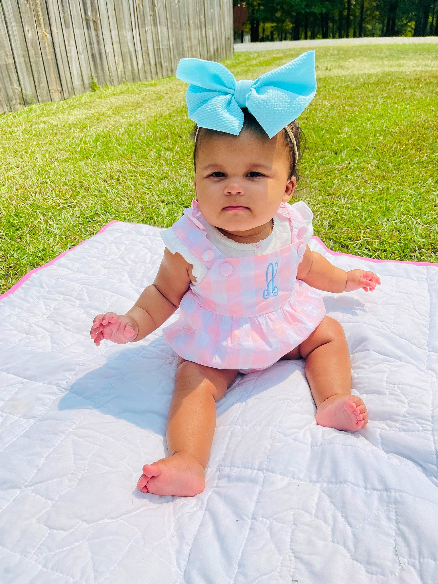 Addison joined the competition — help win amazing prizes! baby, baby_toddler_clothing, child, costume_hat, fashion_accessory, fun, grass, happy, hat, headwear, leisure, party_supply, pattern, person, pink, plant, purple, sitting, skin, summer