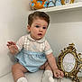 Elijah-James joined the competition — help win amazing prizes! baby, toddler, child, blue_eyes, brown_hair, white_socks, vintage_clothing, rattle, decor, golden_frame, teddy_bear, shelf, portrait, indoor, soft_lighting, cute, seated, white_surface, antique, cozy