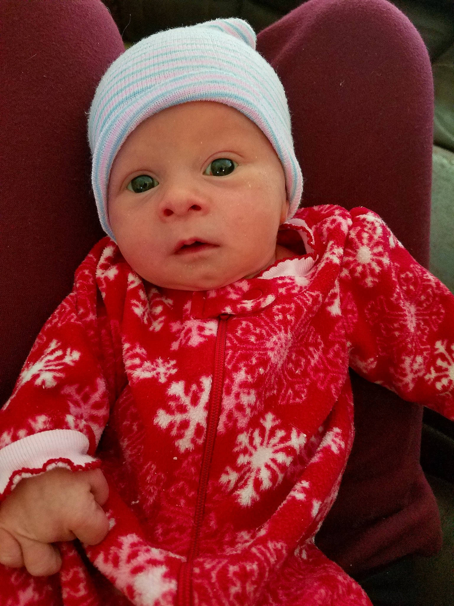 Emilee joined the competition — help win amazing prizes! bonnet, cheek, child, face, girl, head, headgear, infant, knitting, person, pink, product, red, skin, smile, textile, toddler