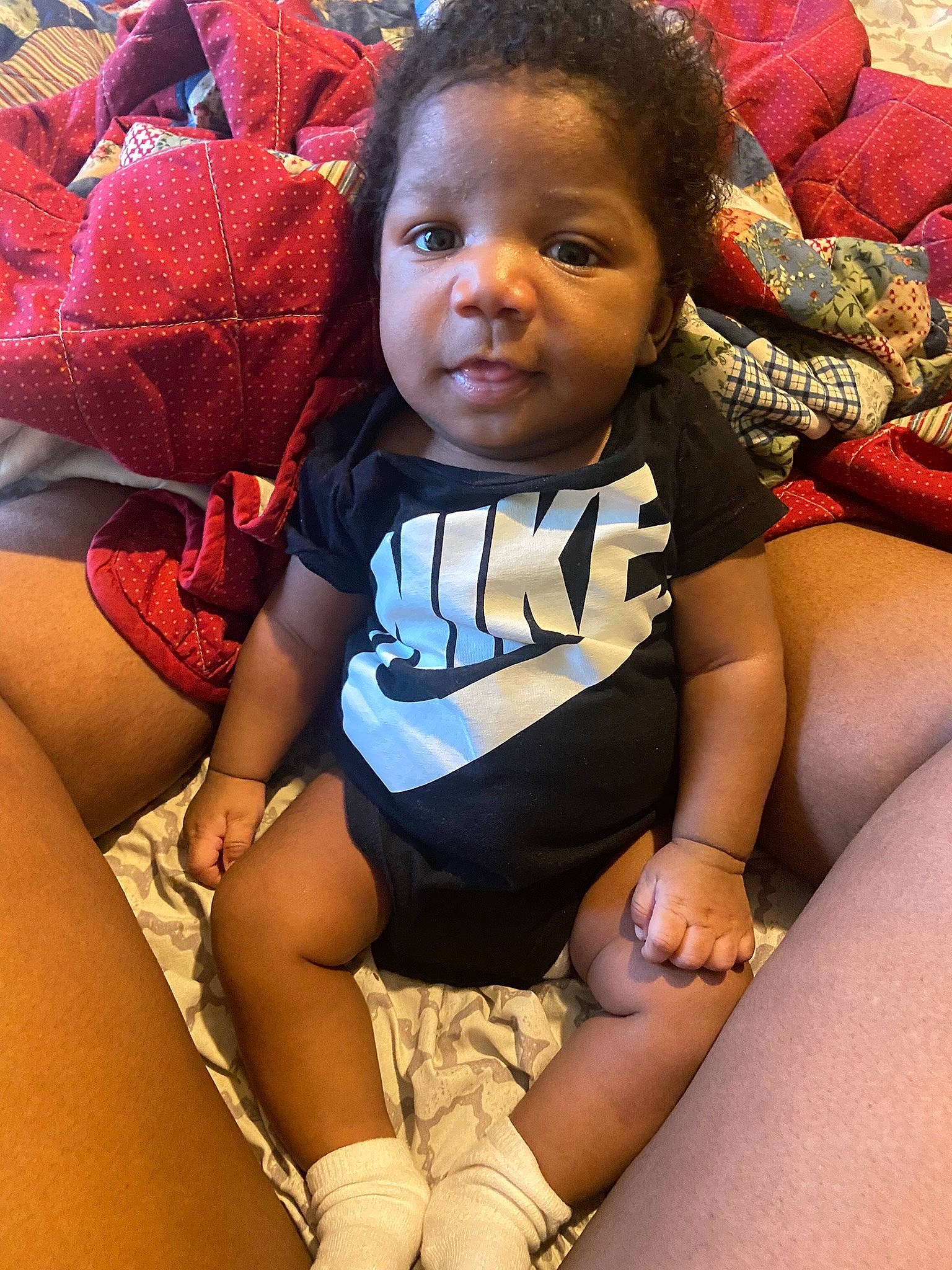 Devon joined the competition — help win amazing prizes! baby, baby_toddler_clothing, black, comfort, eye, fun, hairstyle, happy, head, joint, knee, leg, mouth, neck, person, red, shoulder, skin, thigh, toddler