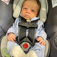 Treyton is registered to the contest to win money with this photo: baby, infant, car_seat, baby_clothing, pacifier, straps, safety, cute, newborn, child, seat_belt, soft_fabric, small_hands, head_support, indoor, closeup, portrait, child_seat, baby_sock, baby_gear