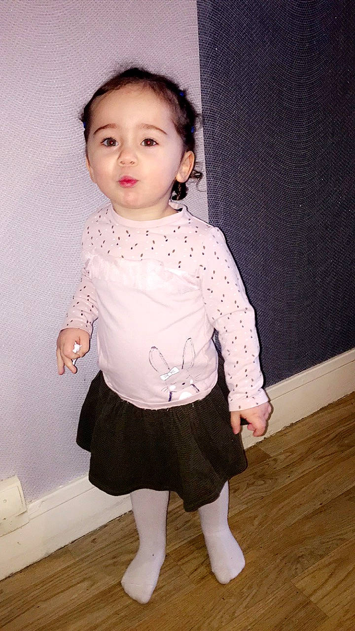 Mila a rejoint le concours — aidez-le/la à gagner de superbes lots ! baby, beauty, cheek, child, child_model, clothing, dress, joint, neck, outerwear, pattern, person, pink, shoulder, skin, sleeve, smile, standing, tights, toddler