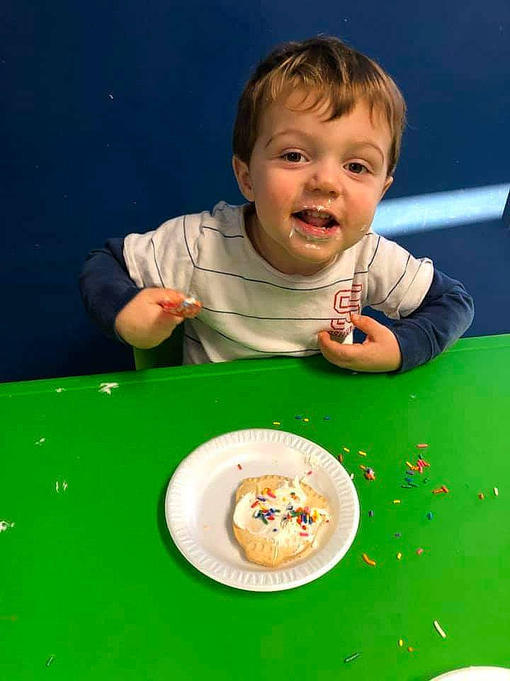 Everett joined the competition — help win amazing prizes! cake, child, comfort_food, cuisine, dessert, dish, eating, food, meal, person, smile, toddler