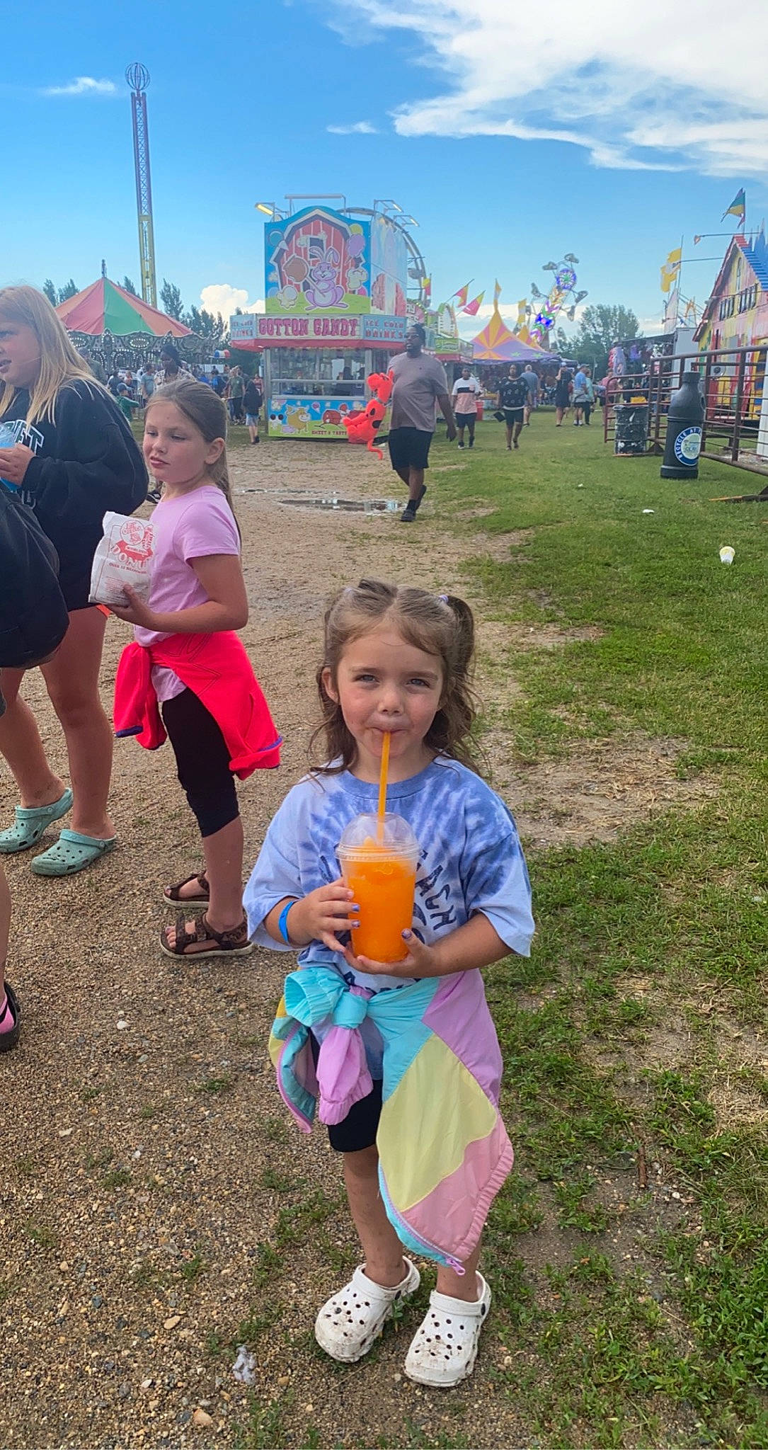 Sophia is registered to the contest to win money with this photo: child, event, fun, grass, landscape, leisure, natural_environment, nature, people, person, pole, public_space, recreation, sandal, shorts, sky, sneakers, summer, t_shirt, toddler