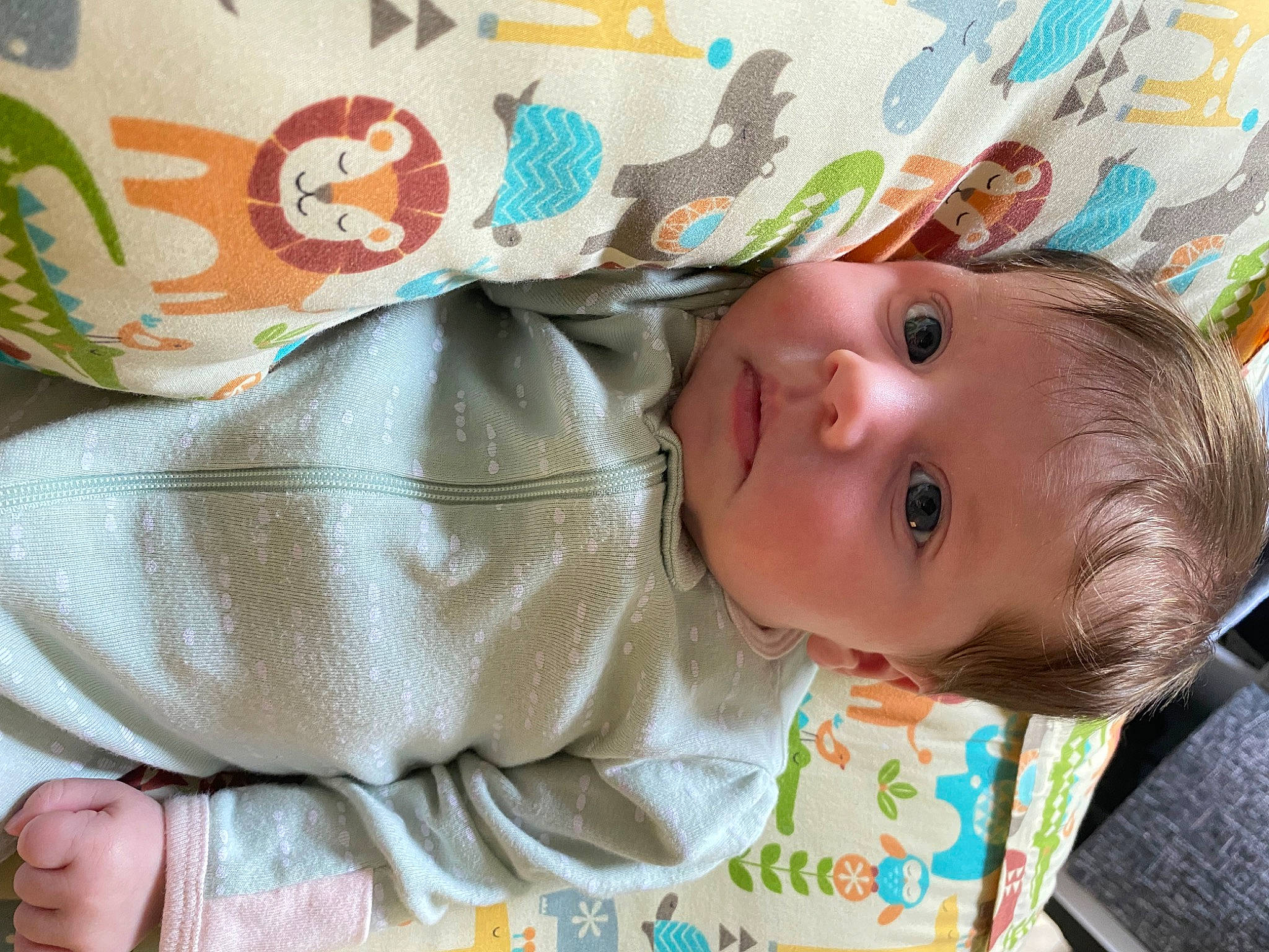Savannah joined the competition — help win amazing prizes! baby, baby_products, baby_safety, baby_toddler_clothing, cheek, child, eye, face, facial_expression, green, head, iris, linens, nose, pattern, person, room, skin, sleeve, toddler